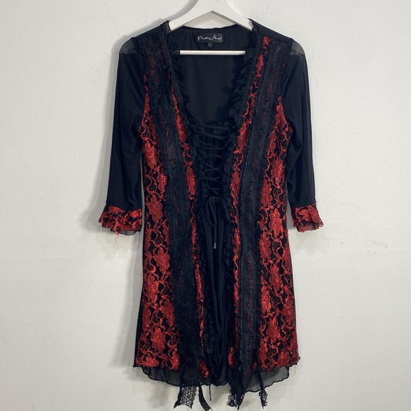 Pretty Angel Punk Goth Halloween Witchy Lace Top Red/Black Size Large - Picture 5 of 9